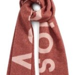 ACNE STUDIOS logo乾燥玫瑰粉色羊毛 圍巾 披肩 220X50cm-3